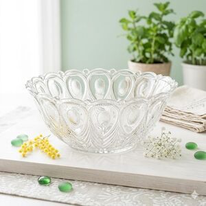 Vintage EAPG Peacock Feather Glass Bowl - 1902 Georgia Pattern - 8" Berry Bowl